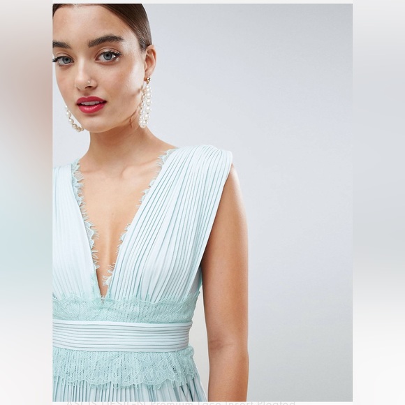 ASOS Bridesmaid/Wedding Guest Lace Pleated Maxi Dress - Picture 3 of 16